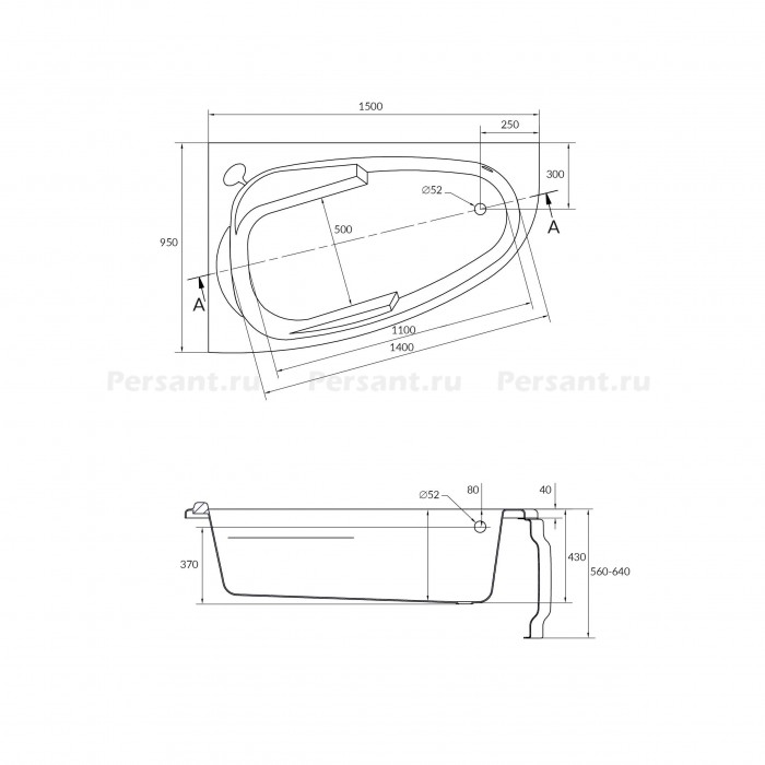 Акриловая ванна Cersanit Joanna 150x95 асимметричная правостороняя (63337)