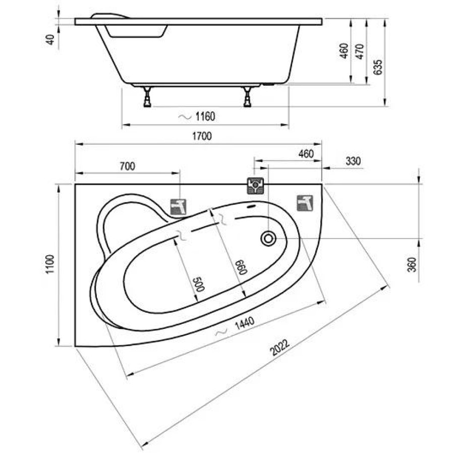 Акриловая ванна 170х110 Ravak Asymmetric C481000000 L белая