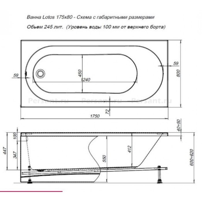 Акриловая ванна Aquanet Lotos 175x80 00328870