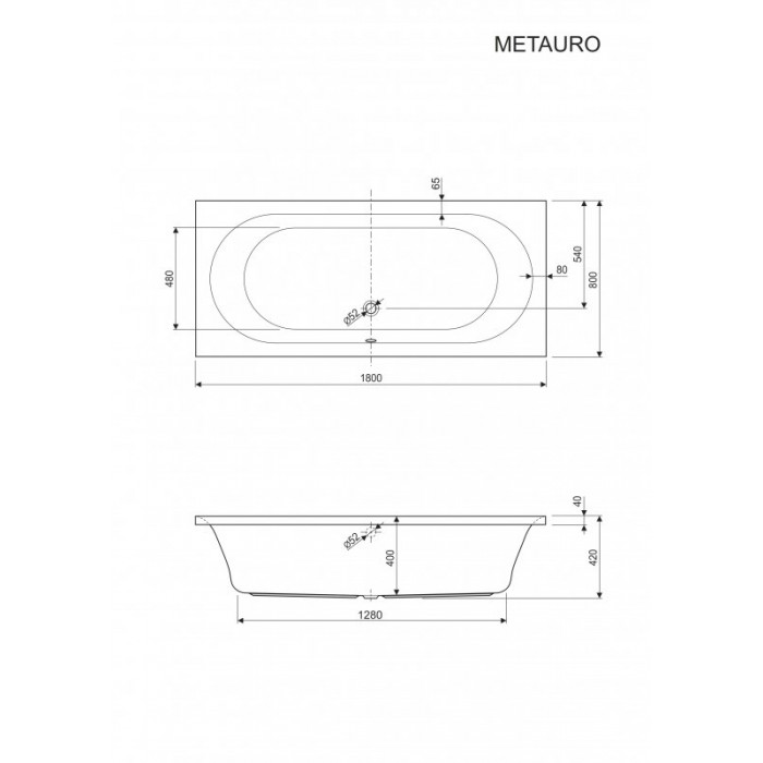 Акриловая ванна Cezares Metauro 180х80 METAURO-180-80-42-W37 белая