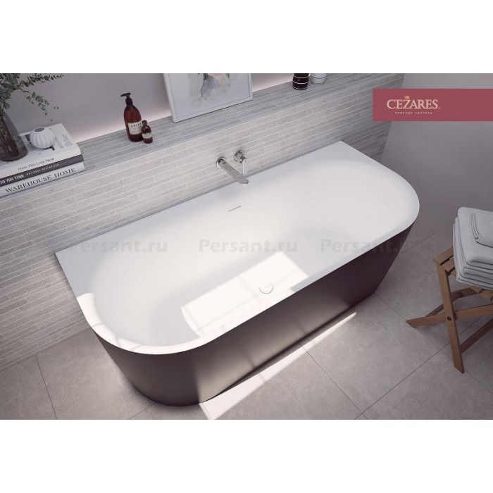 Акриловая ванна пристенная Cezares Metauro 180х80 черная матовая METAURO-INT-Wall-180-80-60-B-W-MATT