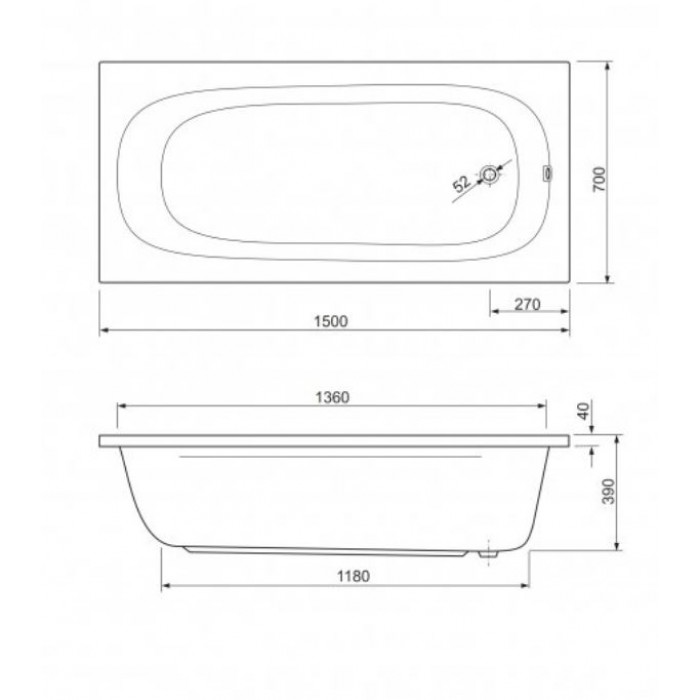 Акриловая ванна Cezares Piave 150x70 PIAVE-150-70-42-W37 белая