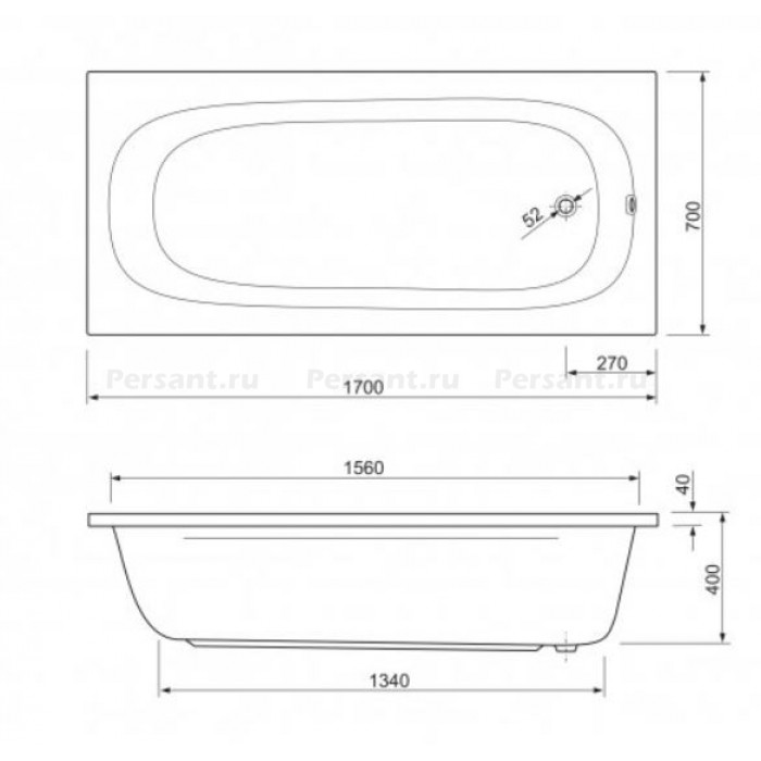 Акриловая ванна Cezares Piave 170x70 PIAVE-170-70-42-W37 белая