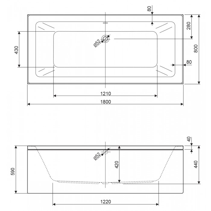 Акриловая ванна Cezares Plane 180x80 PLANE-180-80-49-W37 белая
