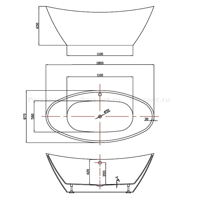 Акриловая ванна Vincea 180x85 VBT-203 белая, отдельностоящая