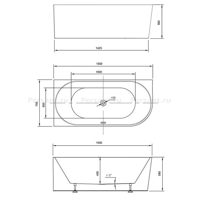 Акриловая ванна Vincea 150x75 VBT-402-1500L белая, левосторонняя