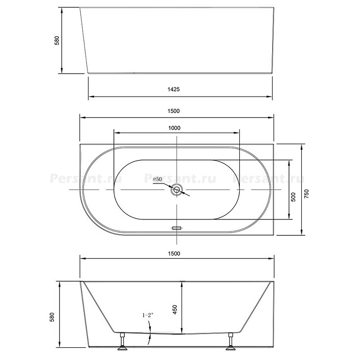 Акриловая ванна Vincea 150x75 VBT-402-1500R белая, правосторонняя