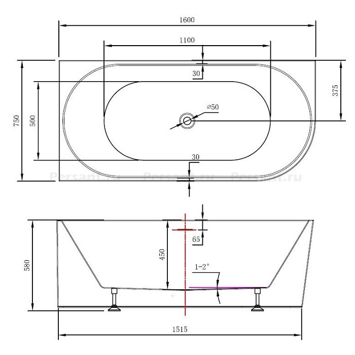 Акриловая ванна Vincea 160x75 VBT-402-1600L белая, левосторонняя