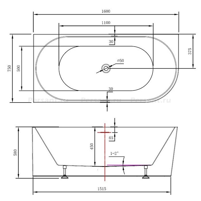 Акриловая ванна Vincea 160x75 VBT-402-1600R белая, правосторонняя