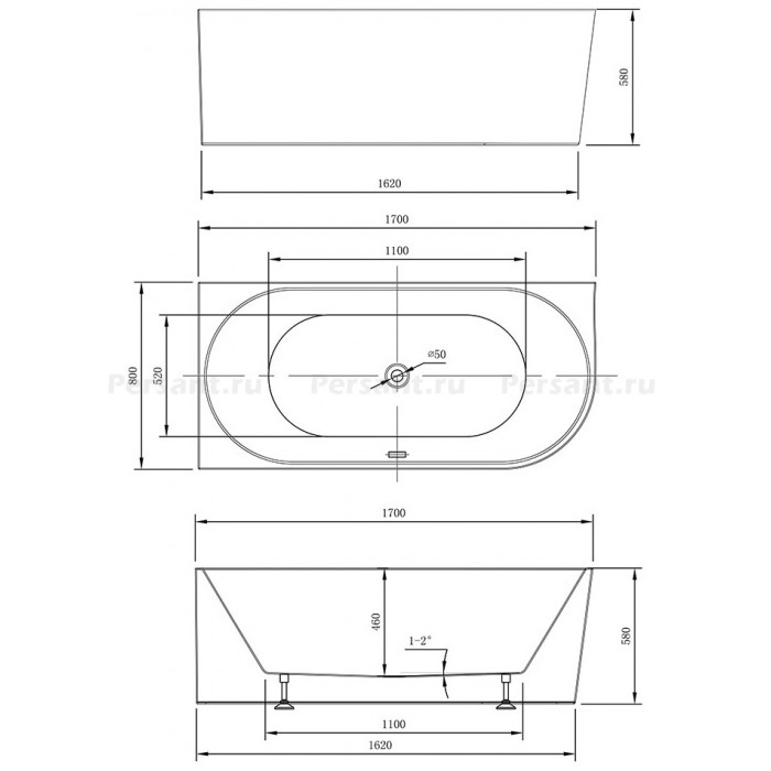 Акриловая ванна Vincea 170x80 VBT-402-1700L белая, левосторонняя