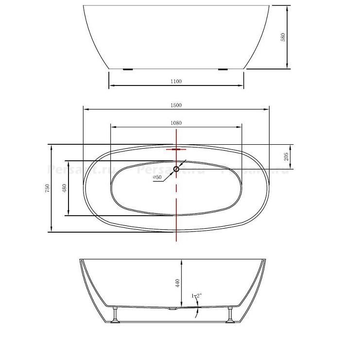 Акриловая ванна Vincea 150x75 VBT-405-1500 белая, отдельностоящая