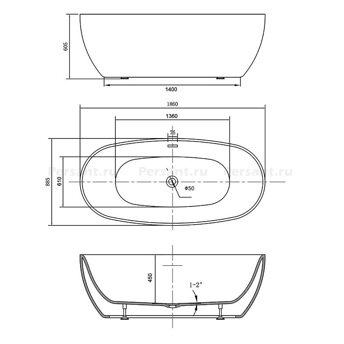 Акриловая ванна Vincea 186x88 VBT-405-1860 белая