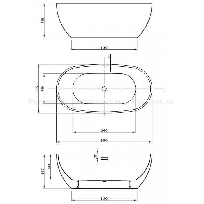 Акриловая ванна Vincea 160x82 VBT-408-1600 белая, отдельностоящая