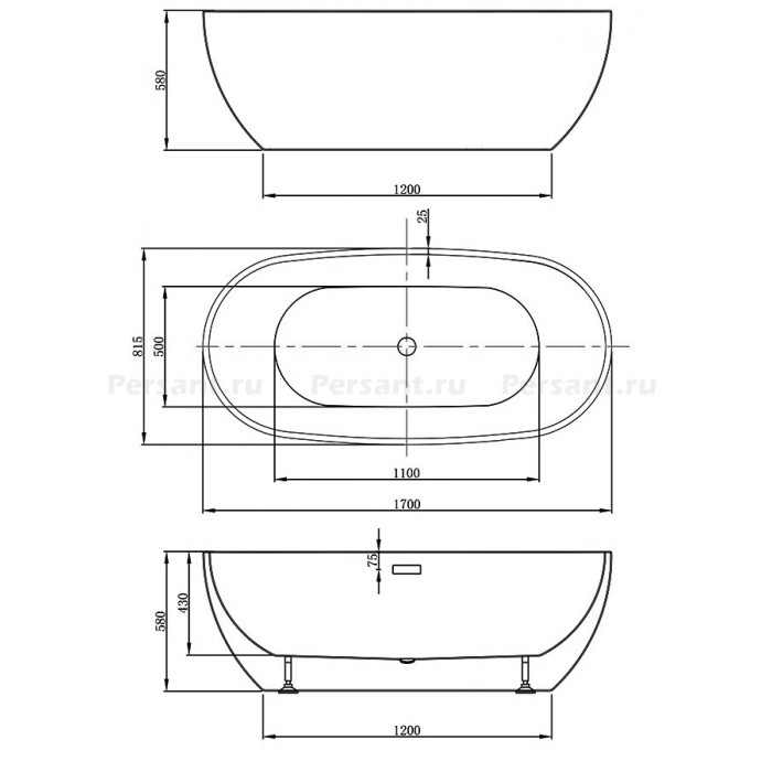 Акриловая ванна Vincea 170x82 VBT-408-1700 белая, отдельностоящая