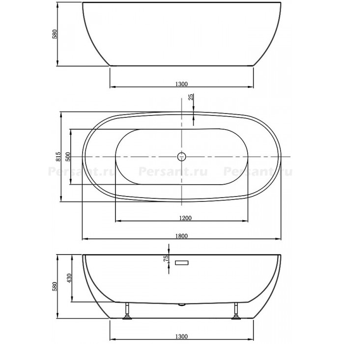 Акриловая ванна Vincea 180x82 VBT-408-1800 белая, отдельностоящая