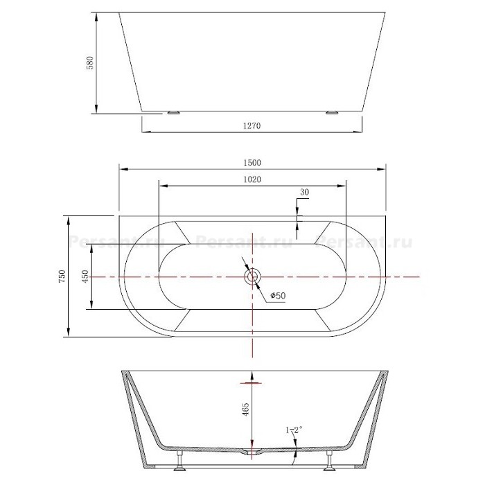 Акриловая ванна Vincea 150x75 VBT-421-1500 белая, пристенная