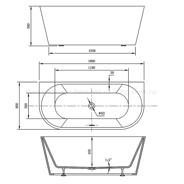 Акриловая ванна Vincea 180x80 VBT-421-1800 белая, пристенная