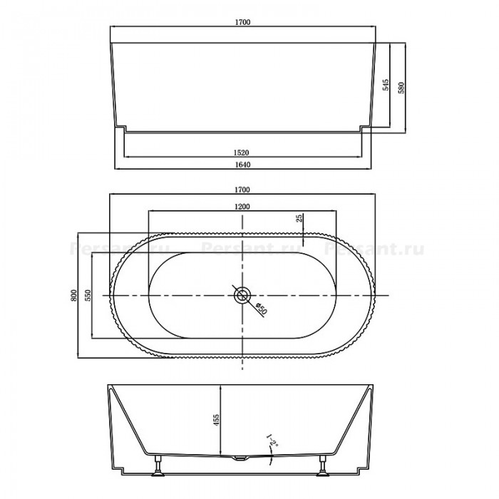 Акриловая ванна Vincea 170x80 VBT-426-1700 белая, отдельностоящая