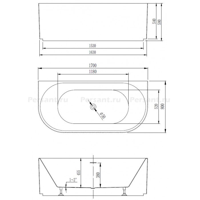 Акриловая ванна Vincea 170x80 VBT-427-1700 белая, пристенная