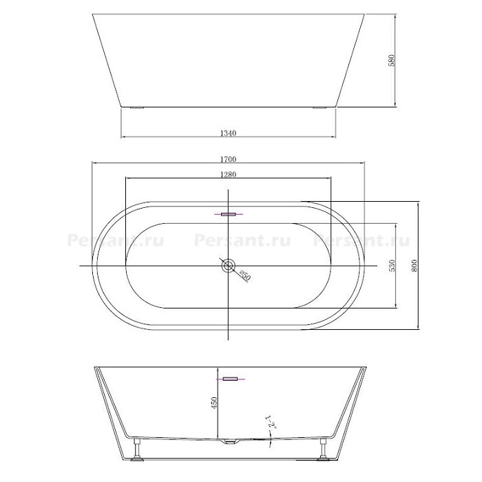 Акриловая ванна Vincea 170x80 VBT-4291-1700 белая, отдельностоящая