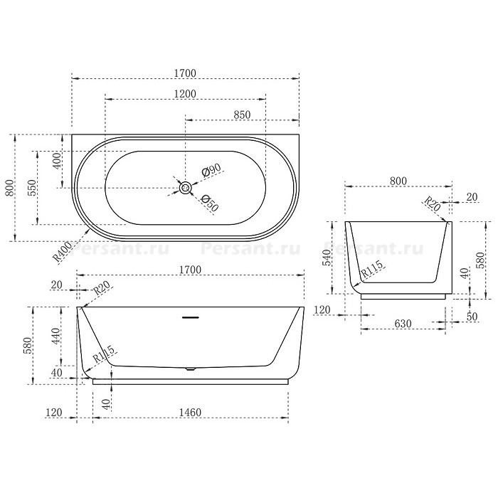 Акриловая ванна Vincea 170x80 VBT-621 белая, пристенная