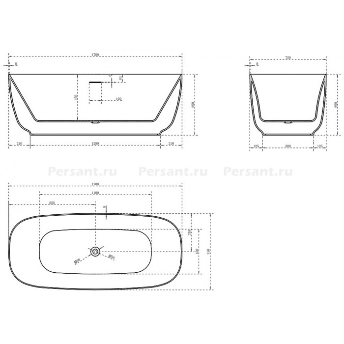 Акриловая ванна Vincea 170x75 VBT-631 белая, отдельностоящая