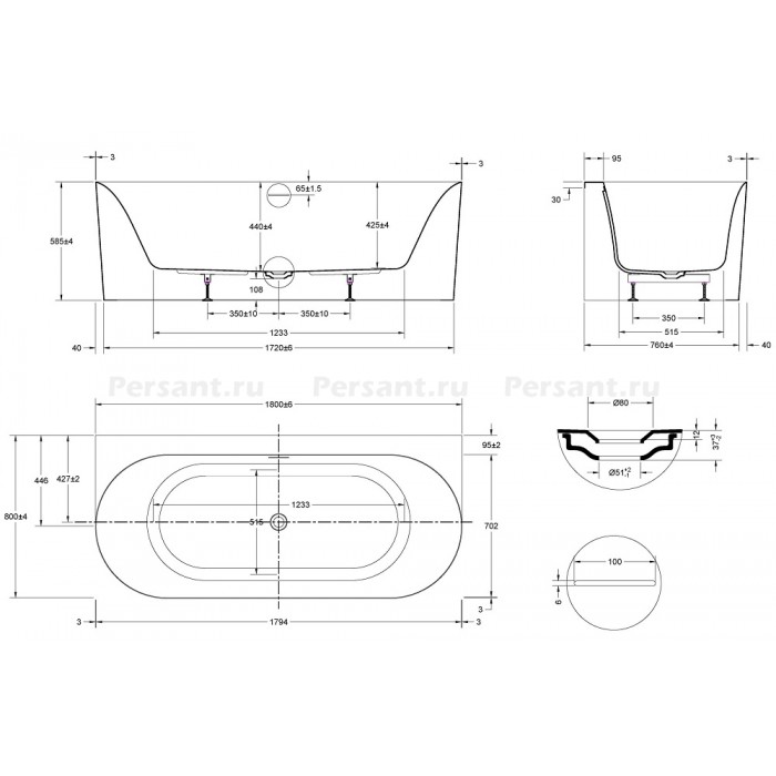 Акриловая ванна Vincea 180x80 VBT-703-1800 белая, пристенная