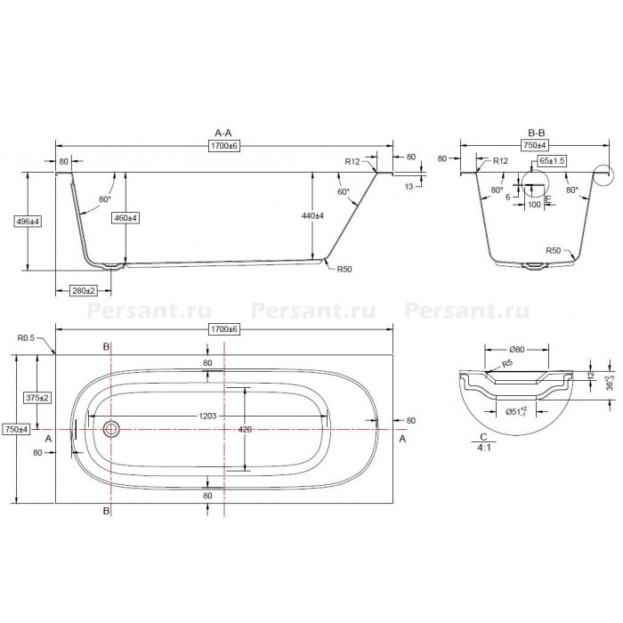Акриловая ванна Vincea 170x75 VBT-710-1700 белая