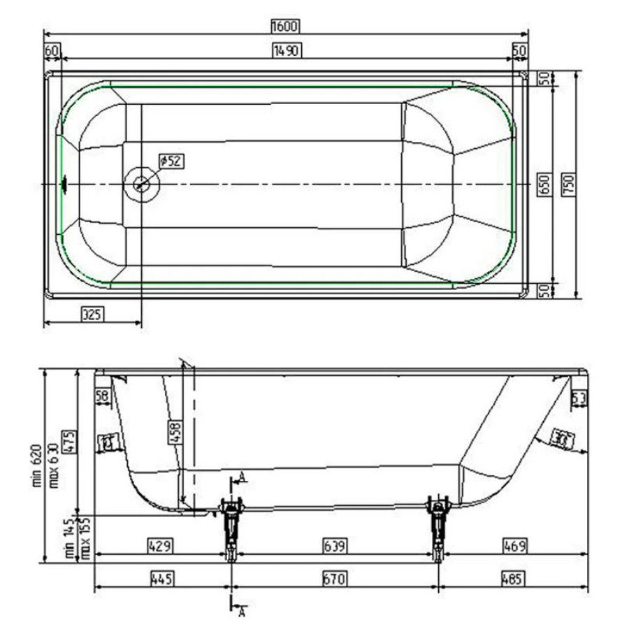 Чугунная ванна Wotte Start 160x75