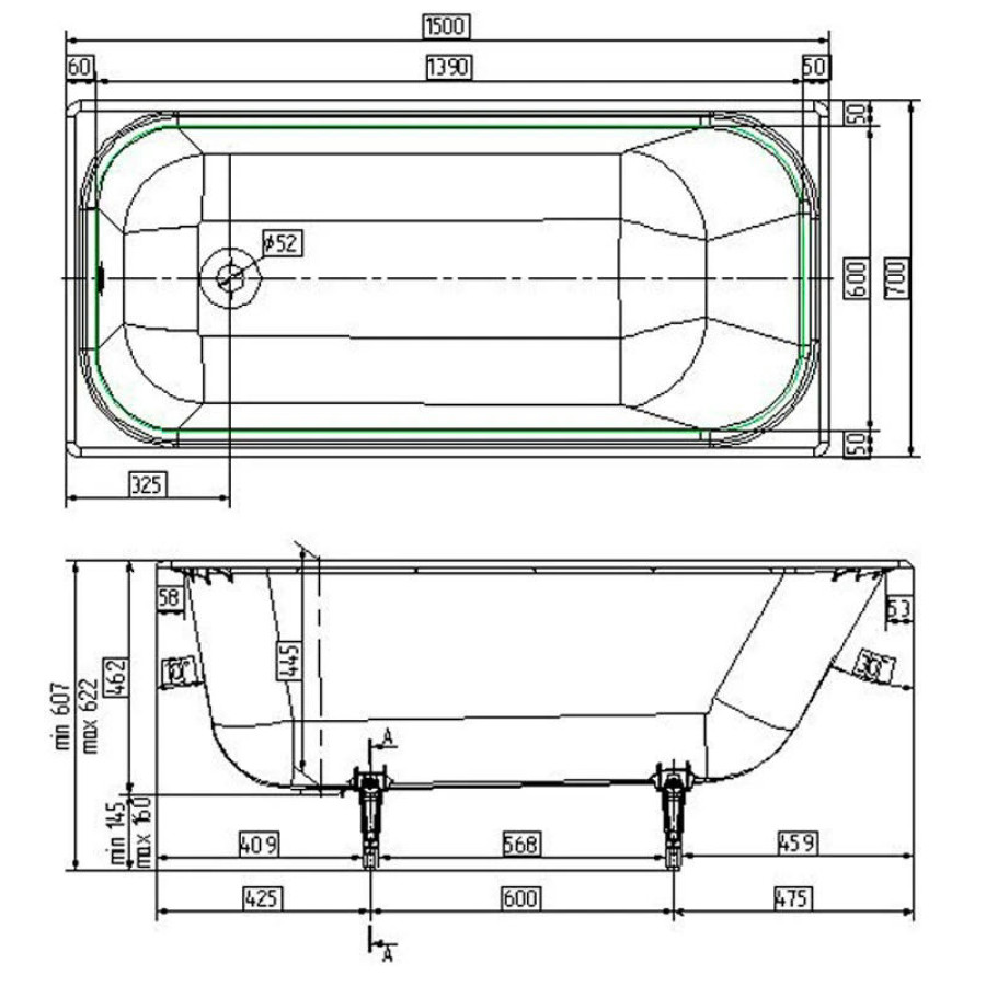 Чугунная ванна Wotte Start 150x70 с отверстиями для ручек