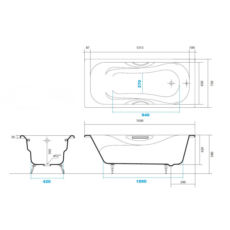 Чугунная ванна Aquatek Гамма 150x75 AQ8050FH-00