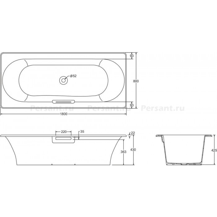 Чугунная ванна Jacob Delafon Volute 180x80 E6D900-0 белая, с антискользящим покрытием