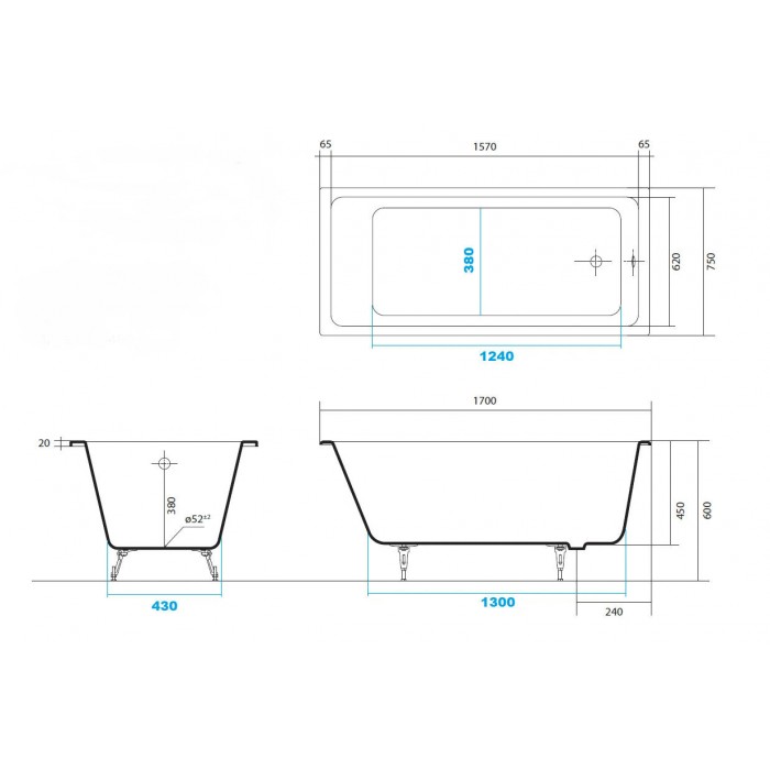 Чугунная ванна Aquatek Альфа 170x75 AQ8970F-00