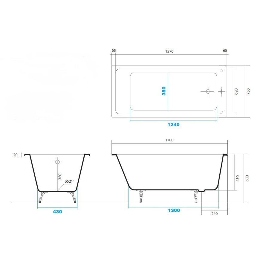 Чугунная ванна Aquatek Альфа 170x75 AQ8970F-00