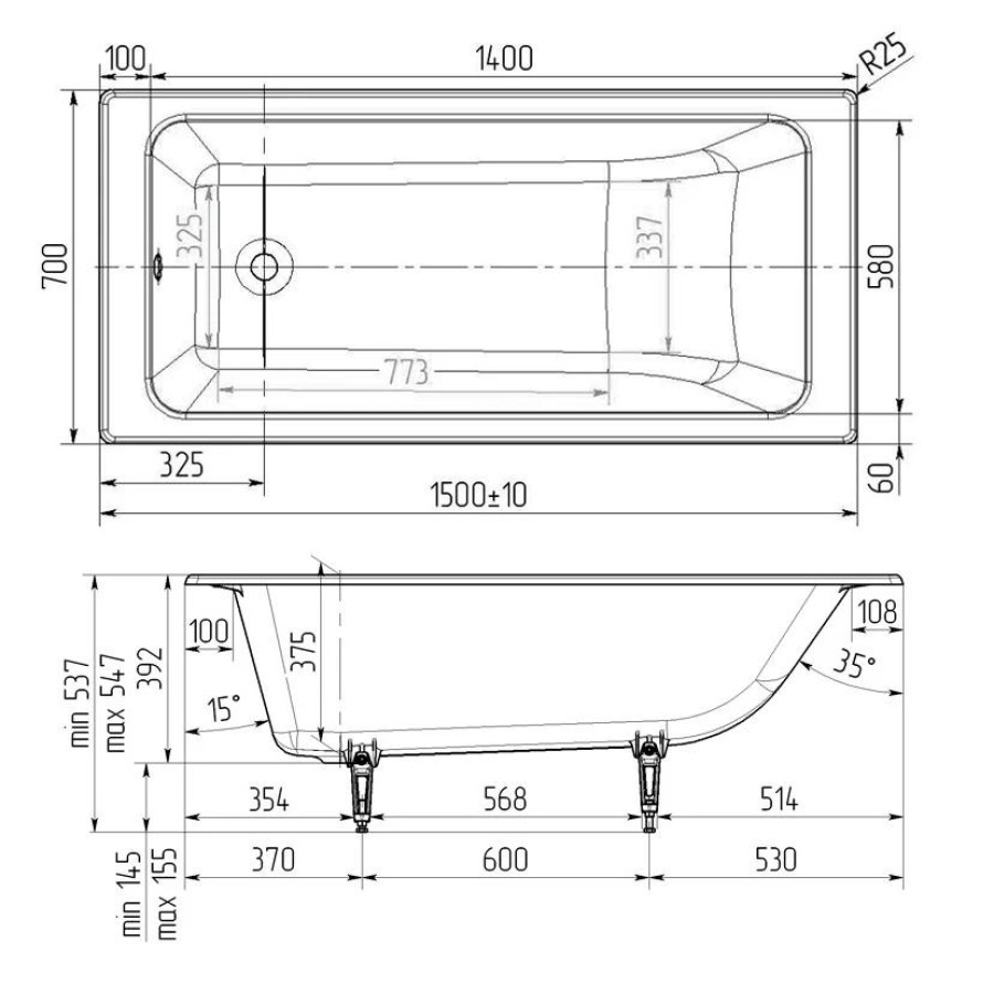 Чугунная ванна Wotte Line 150x70