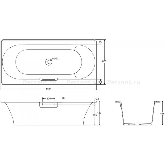 Чугунная ванна Jacob Delafon Volute 170x80 E6D901-0 белая, с антискользящим покрытием