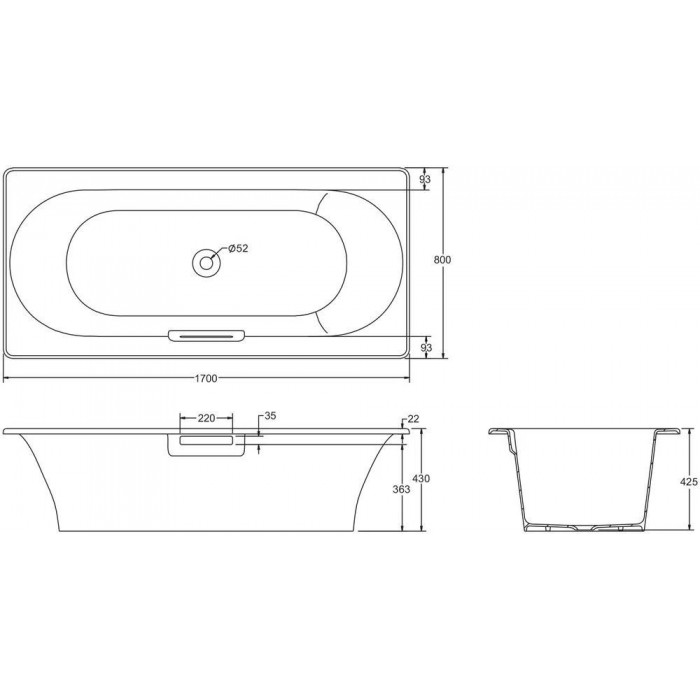 Чугунная ванна Jacob Delafon Volute 170x80 E6D901-0 белая, с антискользящим покрытием
