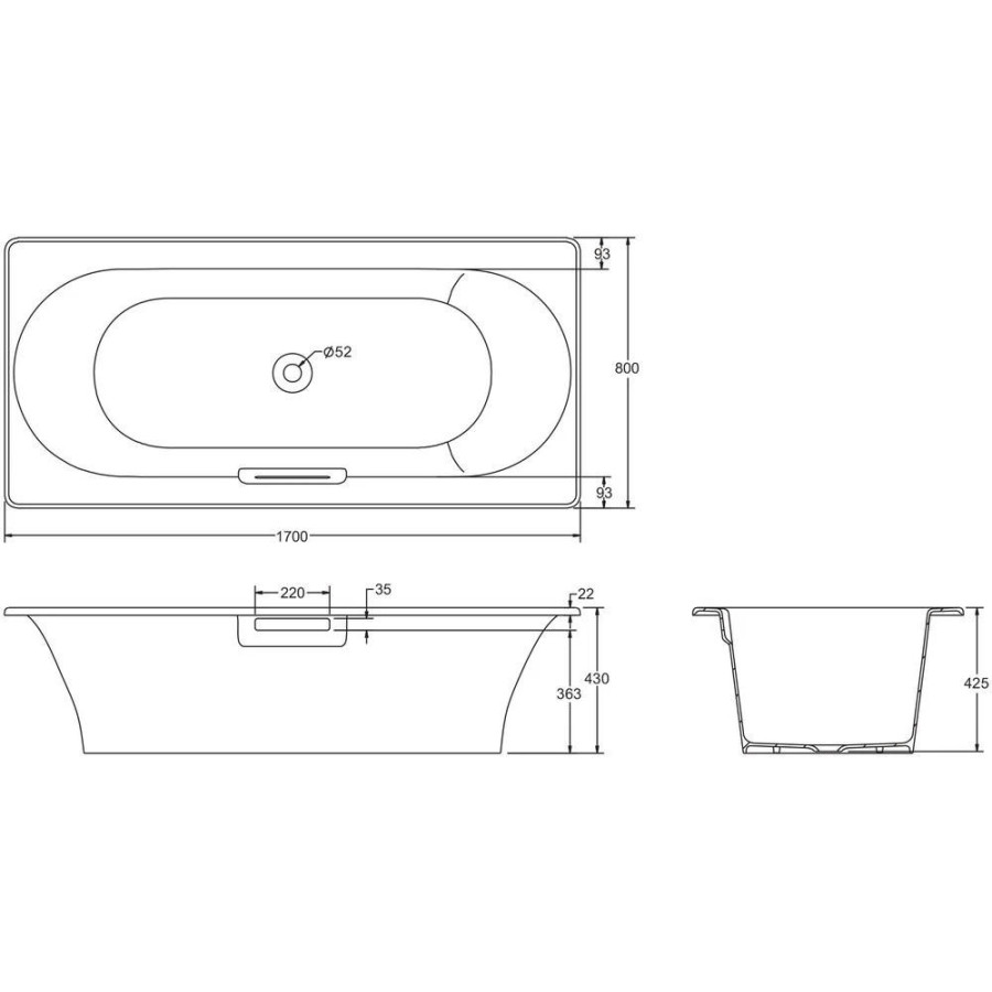 Чугунная ванна Jacob Delafon Volute 170x80 E6D901-0 белая, с антискользящим покрытием