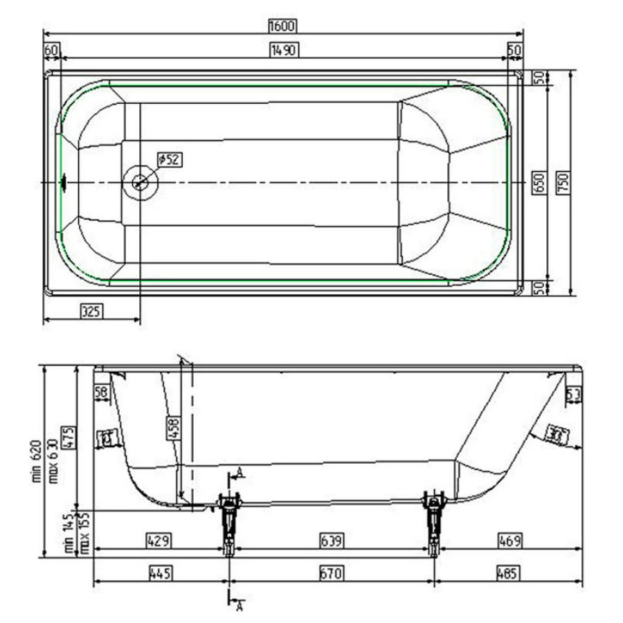 Ванна чугунная Wotte Start 160x75 c отверстиями для ручек