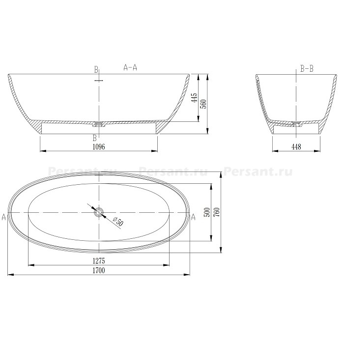 Ванна Vincea Solid Surface 170x76 VBT-4S01MW, белая матовая