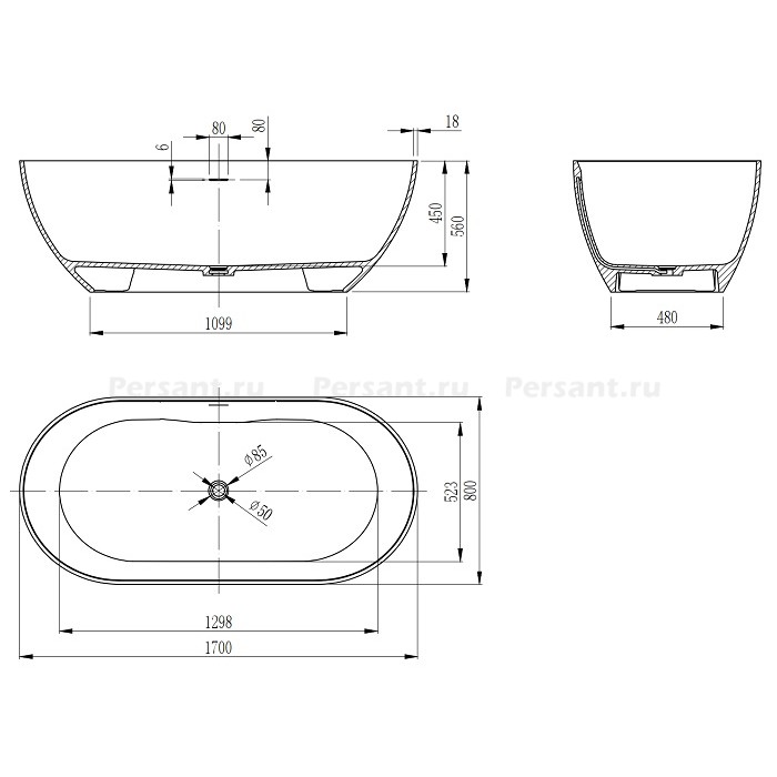 Ванна Vincea Solid Surface 170x80 VBT-4S04MW, белая матовая