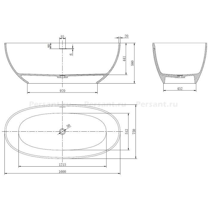 Ванна Vincea Solid Surface 160x75 VBT-4S06-1600MW, белая матовая