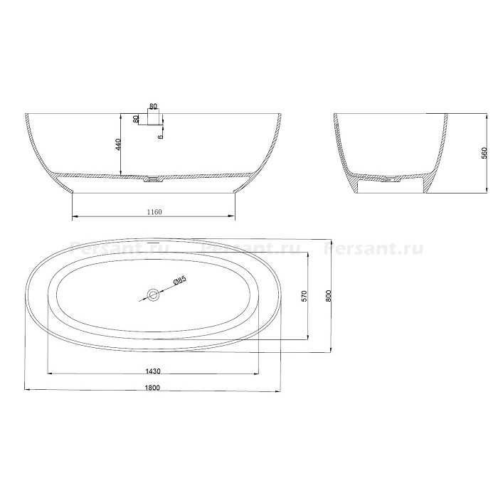 Ванна Vincea Solid Surface 180x80 VBT-4S06-1800MW, белая матовая