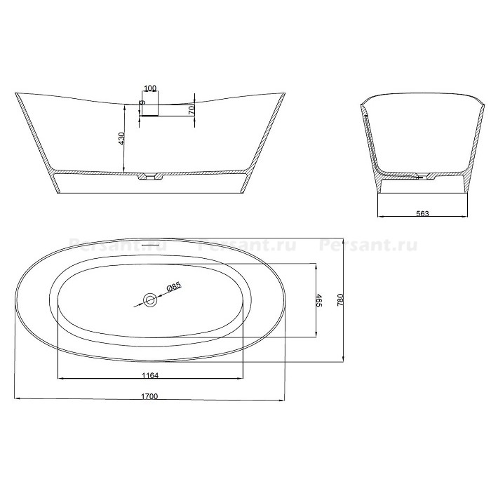 Ванна Vincea Solid Surface 170x78 VBT-4S08MW, белая матовая
