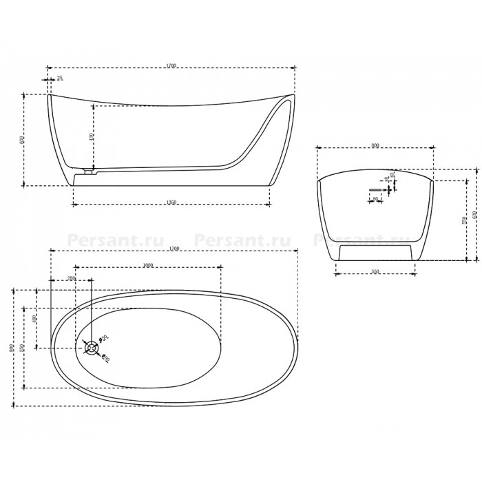 Ванна Vincea Solid Surface 170x80 VBT-6S03MW, белая матовая