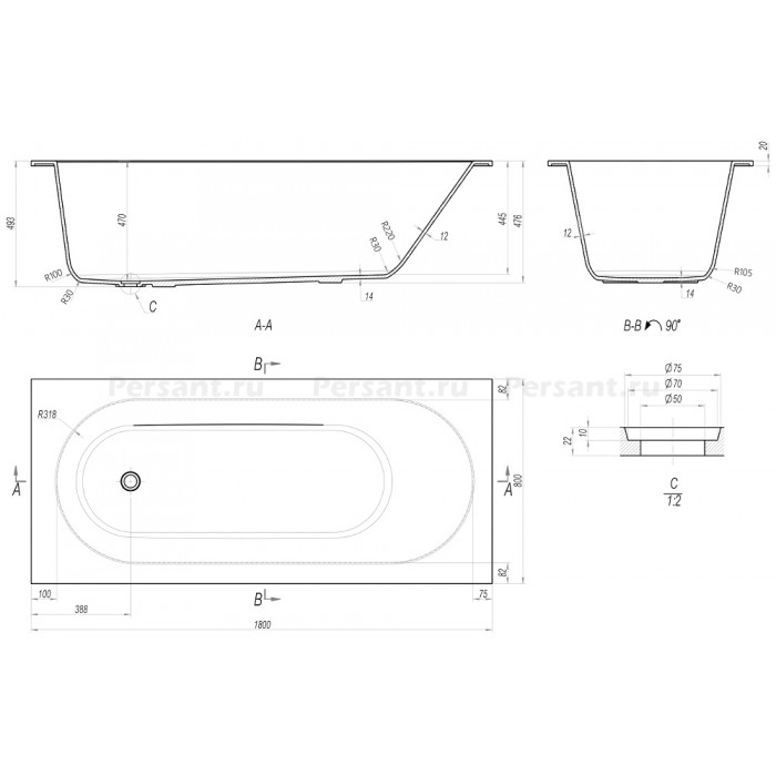 Ванна Vincea Solid Surface 180x80 VBT-8SB1-1800 белая