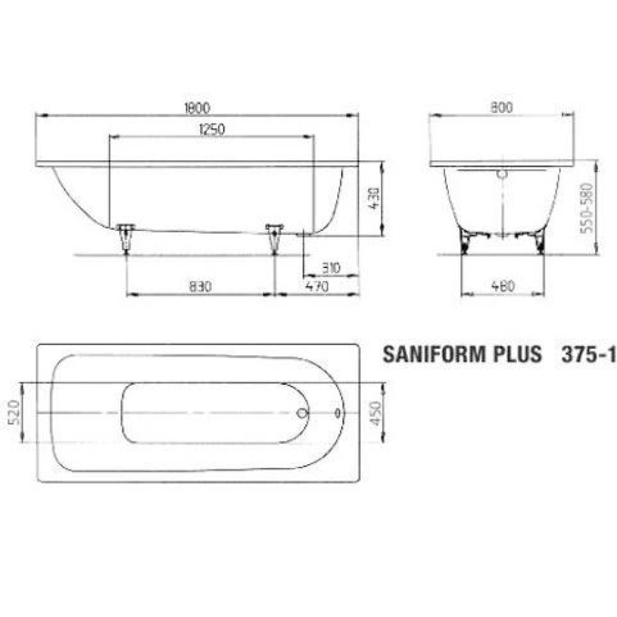 Стальная ванна Kaldewei Saniform Plus 180x80 anti-sleap mod. 375-1 112830000001