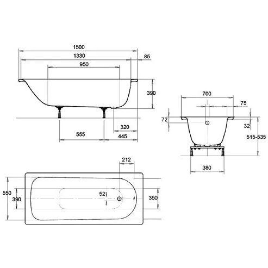 Стальная ванна Kaldewei Eurowa 150x70 mod. 310-1 119612030001