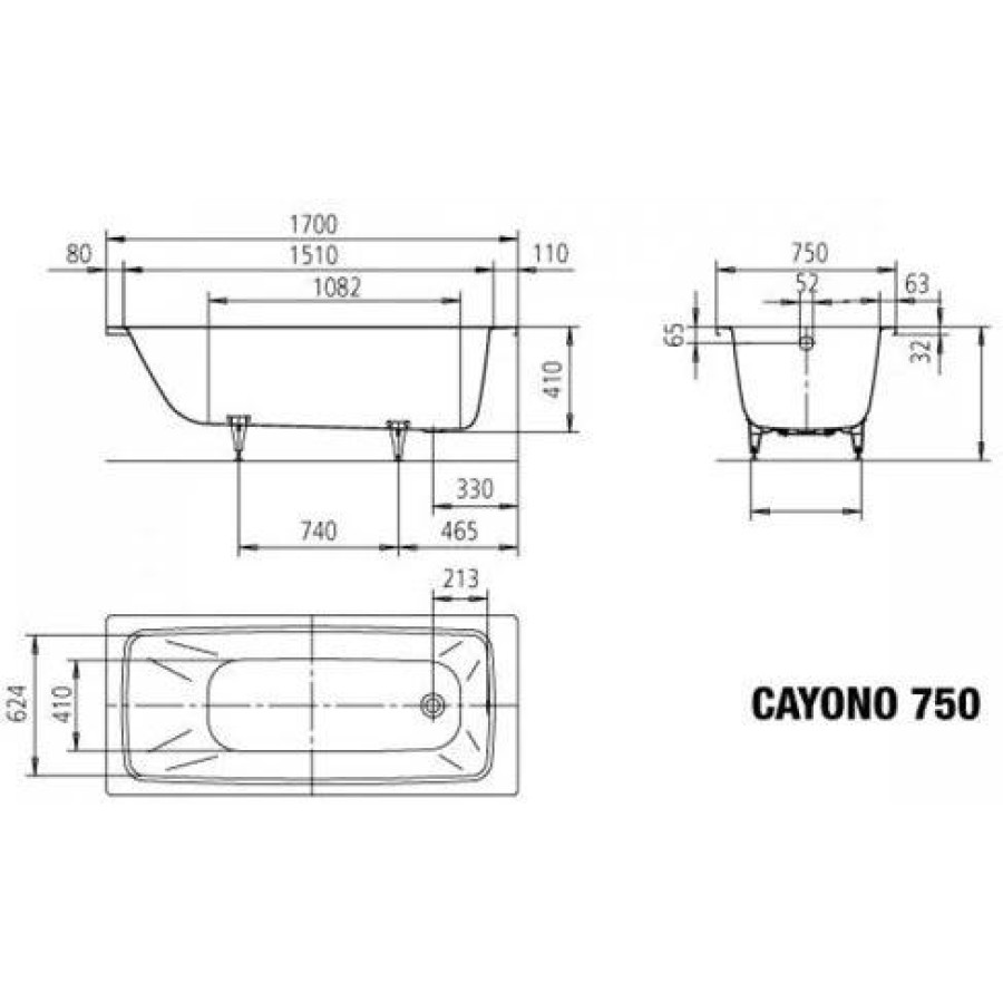 Стальная ванна Kaldewei Cayono 170x75 easy-clean mod. 750 275000013001