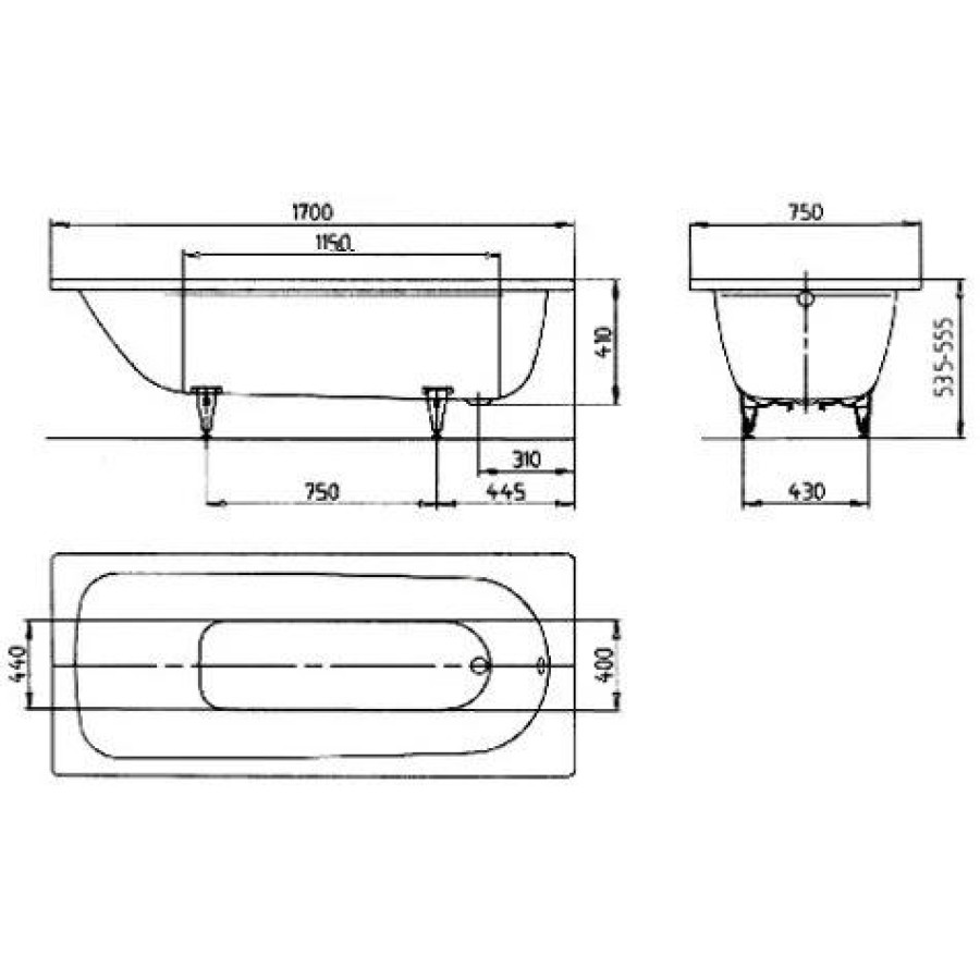 Стальная ванна Kaldewei Saniform Plus 170x75 easy-clean mod. 373-1 112600013001